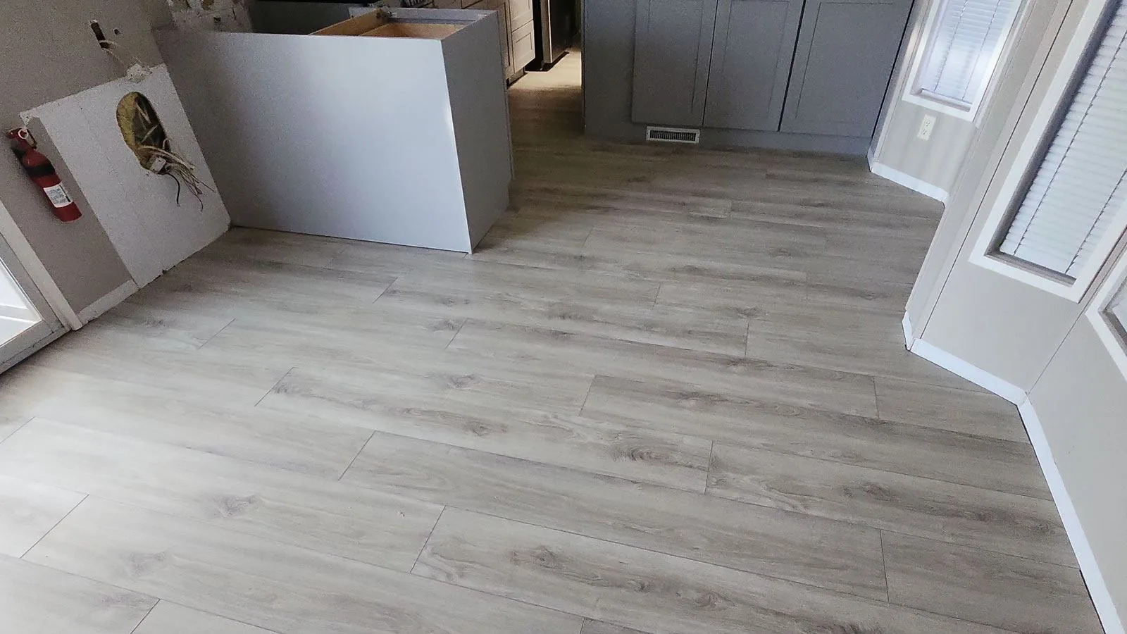 Wood-look plank flooring in a finished room