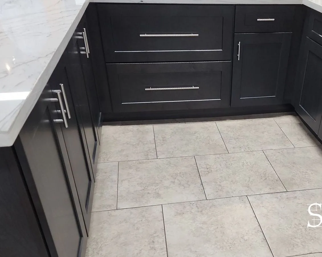 Slate shaker cabinets with hardware in the showroom