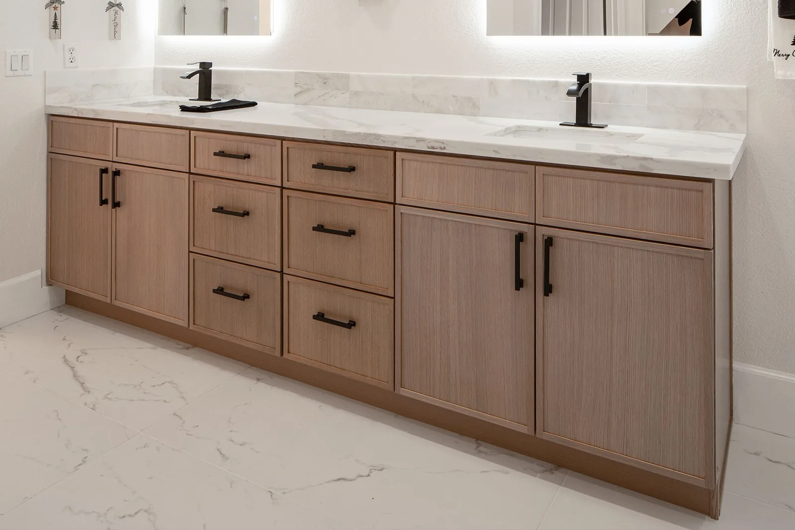 Wood vanity with quartz top