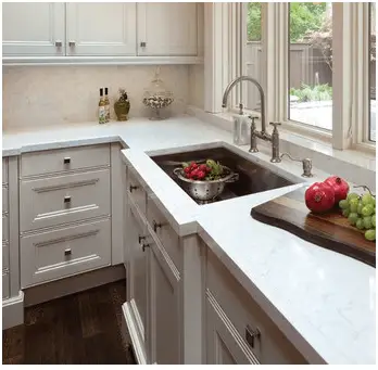 White kitchen corner sink quartz