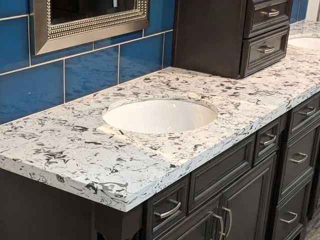 Quartz countertop slabs on display at the Superior Stone & Cabinet showroom in Phoenix Arizona