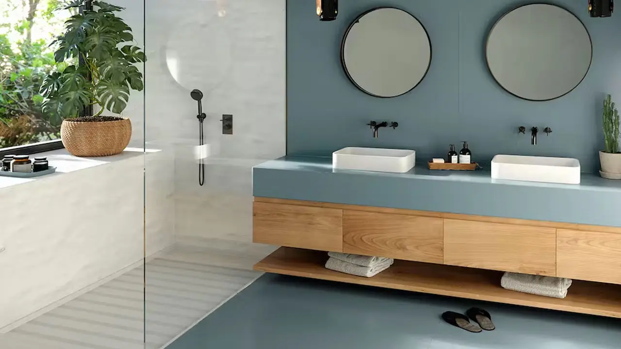 Silestone Quartz Sunlit Days Cala Blue Bathroom