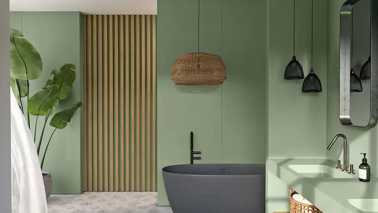 Silestone Quartz Sunlit Days Posidonia Green Bathroom