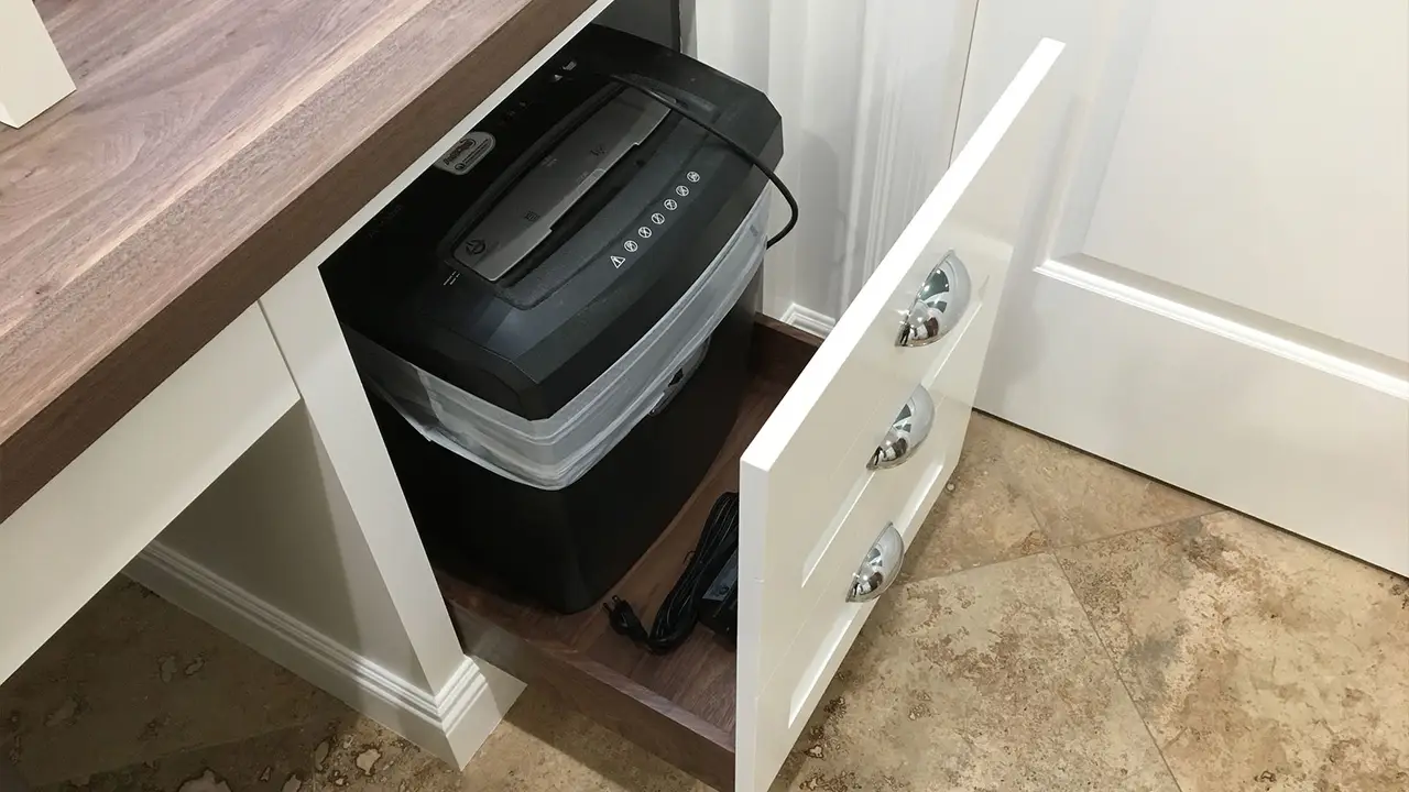 A custom paper shredder drawer.