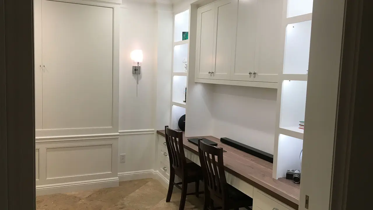 A custom built in cabinet for an office space.