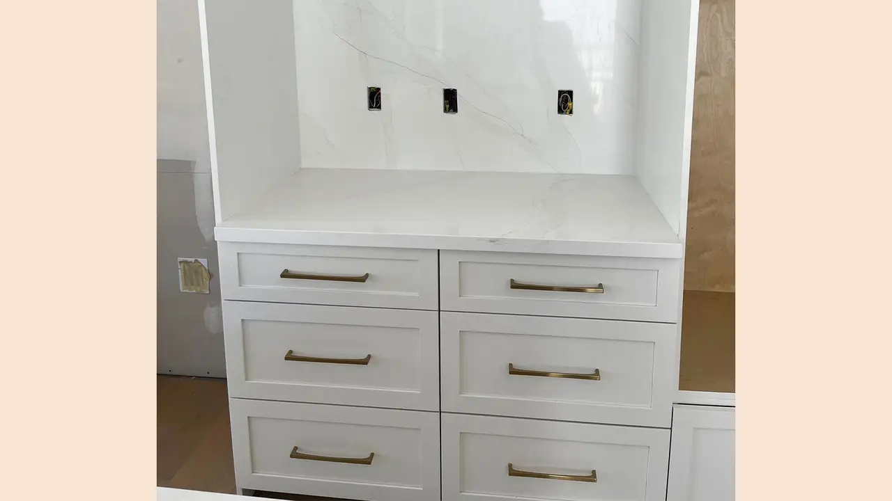 White quartz full height closet inset.
