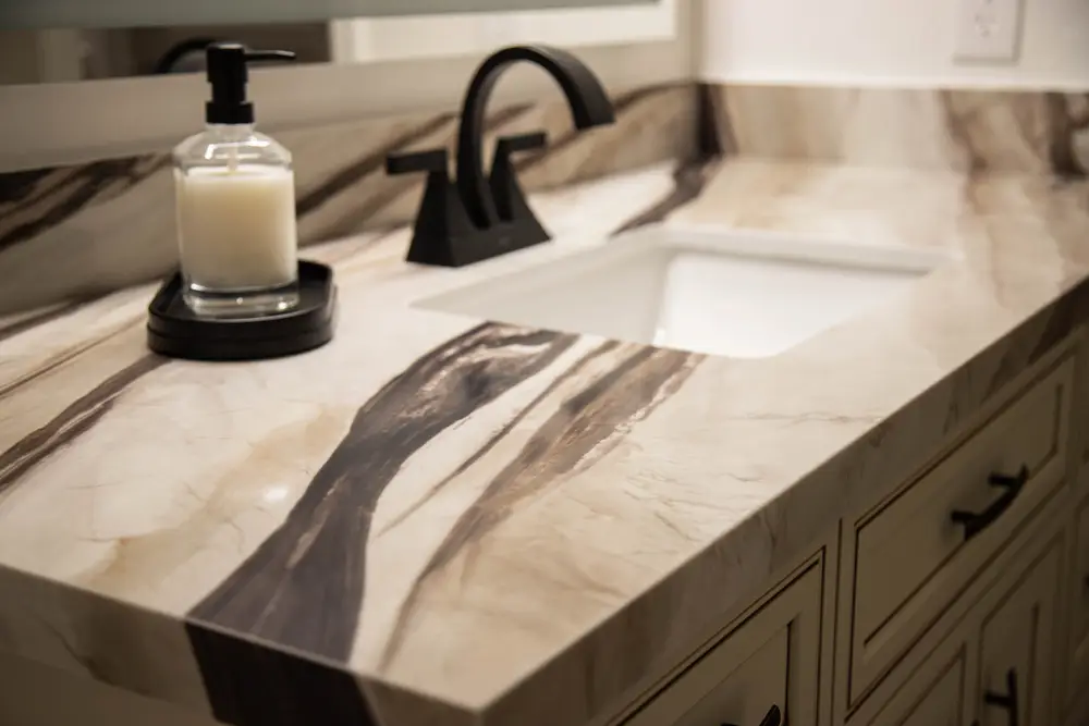 Vanity top with dramatic dark veining