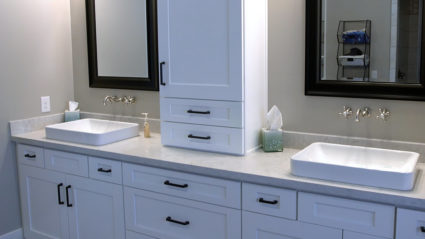 A clean and white vanity we installed in a client's Chandler, Arizona home.