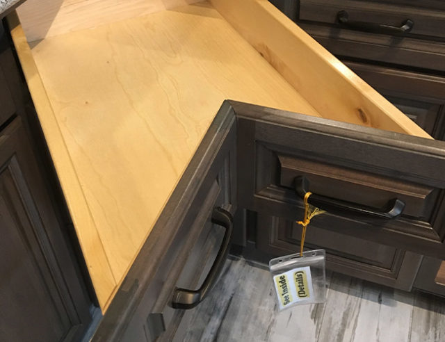 A corner drawer in a kitchen.