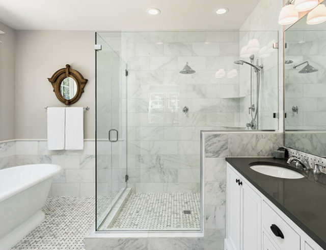 A frameless shower door can bring harmony to your bathroom.